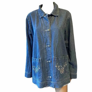 VTG Y2K Women’s Oversized M-XL TUDOR COURT Cotton Blue Denim Shirt Jacket Pocket